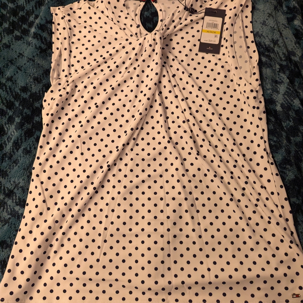 Brand New Tommy Hilfiger Polka Dot Blouse - Black and White